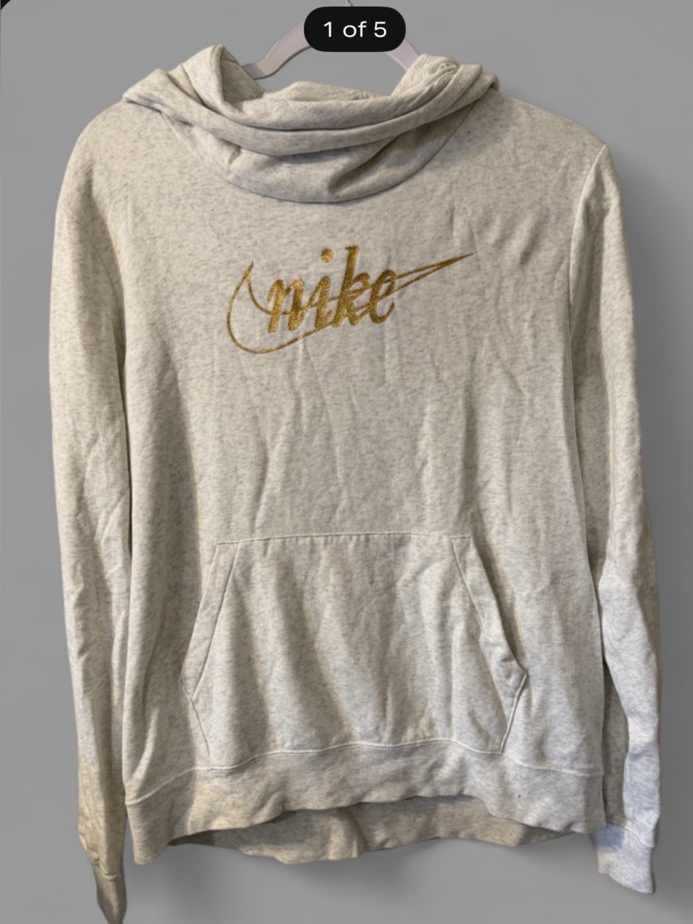 Nike Women’s Cream With Gold Swoosh Size Large Sweatshirt Hoodie